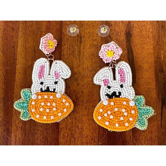New Easter Bunny Earrings Handmade Beaded Rabbit Carrot Dangle Posts Em… - Picture 5 of 12